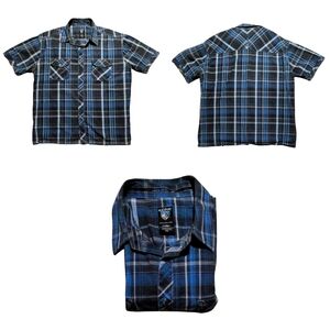Kuhl Outdoor Hiking Shirt Mens 2XL Blue Plaid Short Sleeve Button Up EUC